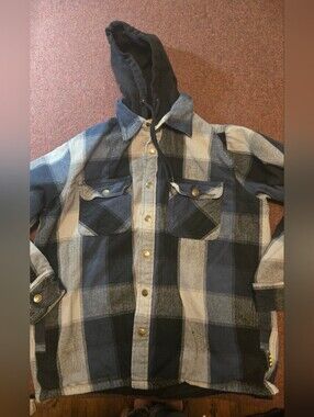 Brazos Workwear Blacksmith Insulated Hooded Jacket Size Large Blue Gray Black